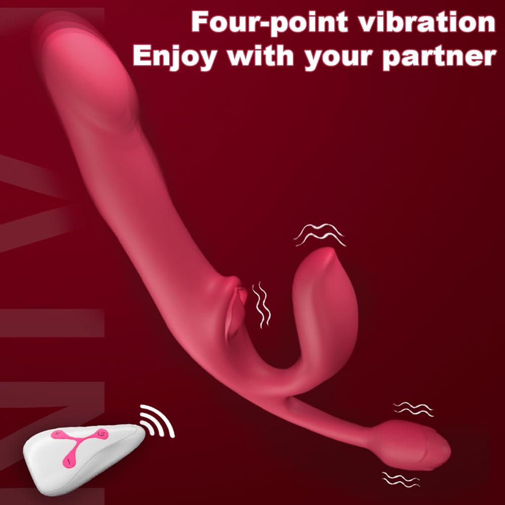 Heuceo Female 4 Points Vibrating Strapless Strap On Inflate Dildo Sex Toys, Triple Headed G-spot Vibrator with 12 Vibration & 3 Frequency Thrust for Lesbians Women, Anal Plug Pleasure Adult Toy & Game