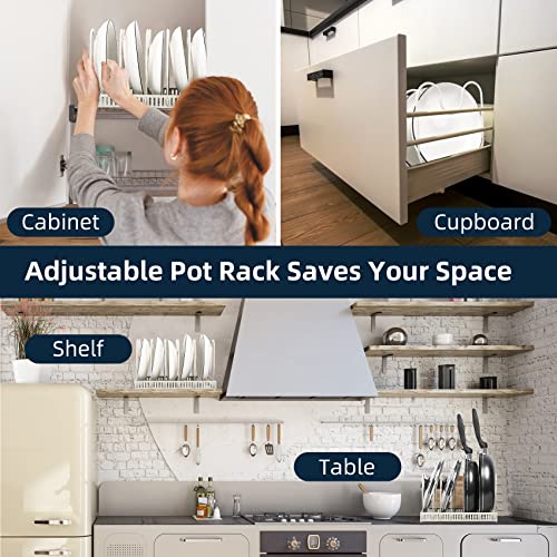 ROOHUA Extensible Pot Rack Organizer -Pot and Pan Organizer for Cabinet,Bronze Metal Kitchen Cabinet Pantry Pot Lid Holder