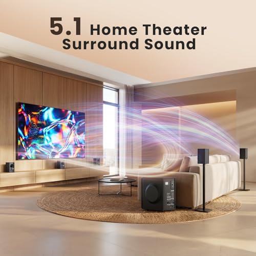 Bobtot Home Theater Surround Sound System for TV - 6.5inch Subwoofer 800W Peak Deep Bass 5.1 Wired Satellite Speakers Audio Stereo Systems Support ARC Optical Bluetooth Aux Input