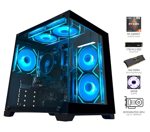 YAWYORE Gaming PC Desktop Computer AMD Ryzen 5 5600GT,16GB DDR4 3200MHz,1TB M.2 NVMe PCle,550W 80PLUS PSU,WiFi,Game Design Office Console,Sea View Room, Towers PC (Black)