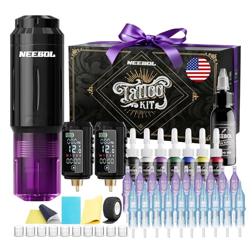 Neebol Wireless Tattoo Machine Kit 2 Batteries Purple
