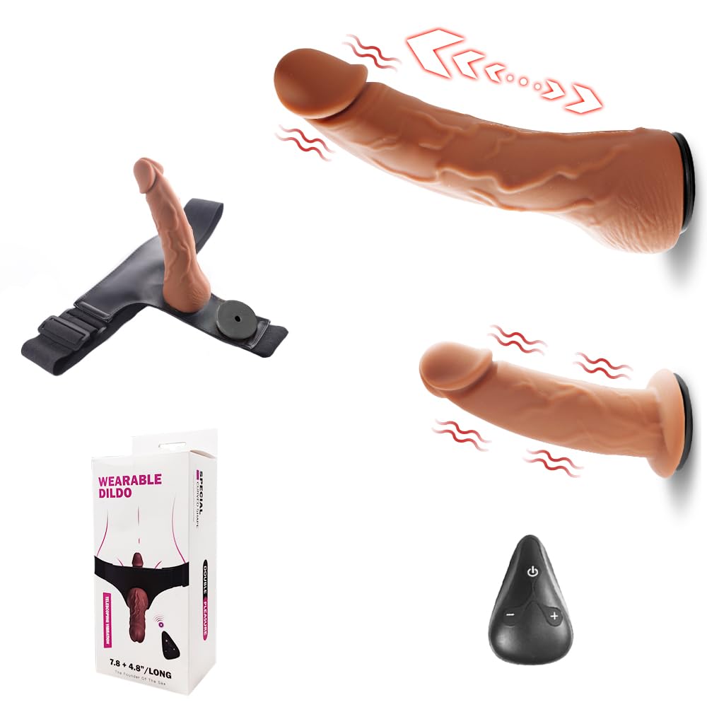 KSOCOEY Strap On Vibrating Dildo Womens Sex Toys - Wearable Strap On Harness with 2 Removeable Realistic Retractable Dildos Anal Plug Female Fantasy Vibrator G-Spot Sex Toys for Lesbian Women Couples