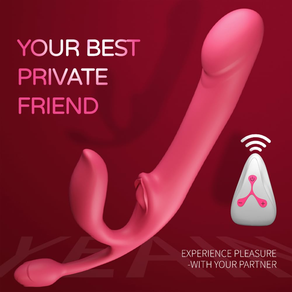 Heuceo Female 4 Points Vibrating Strapless Strap On Inflate Dildo Sex Toys, Triple Headed G-spot Vibrator with 12 Vibration & 3 Frequency Thrust for Lesbians Women, Anal Plug Pleasure Adult Toy & Game