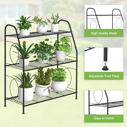 VyGrow Plant Stand, Plant Shelf for Indoor Outdoor, Heavy Duty Metal Outdoor Plant Stand Holder Rack for Living Room Balcony and Garden