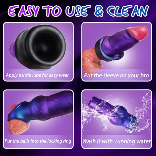 Dog Knot Penis Sleeve Girth Enhancer Sleeve with Cock Ring - Half Covered Silicone Cock Sleeve Reusable Penis Extender Sheath for Men, Delay Ejaculation Dick Extender Penis Enlarge for Couples