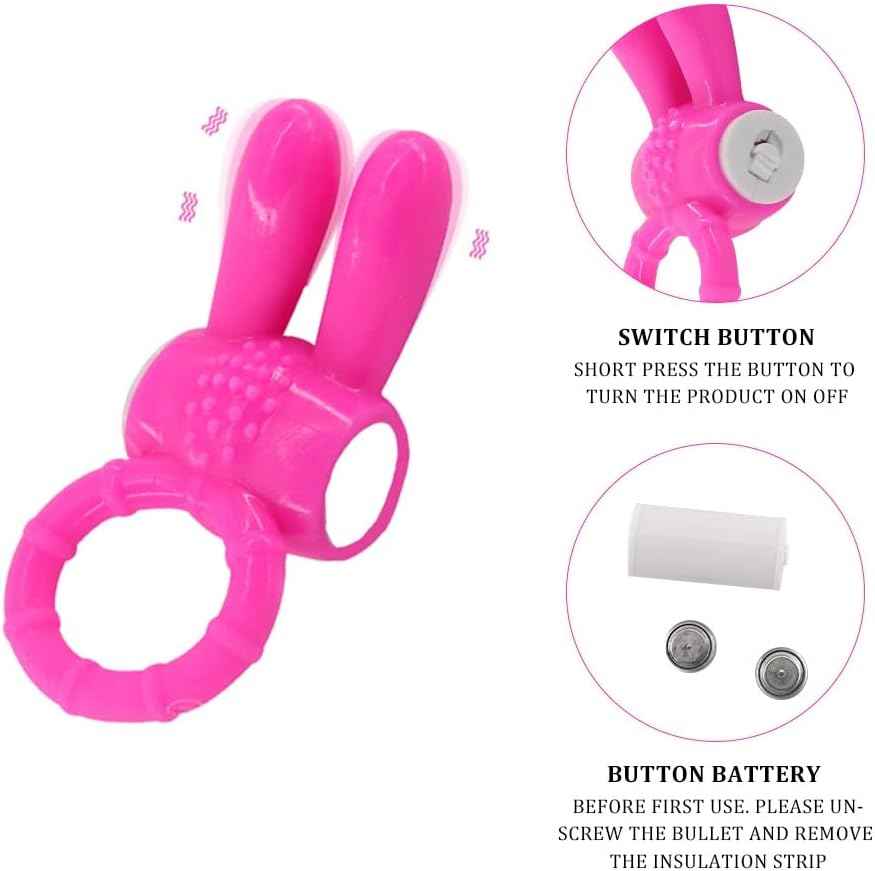 Silicone Vibrating Cock Ring with Rabbit Ears,Penis Ring for Couples Sex Toys G-spot Stimulation for Man Couples Sex Play Waterproof