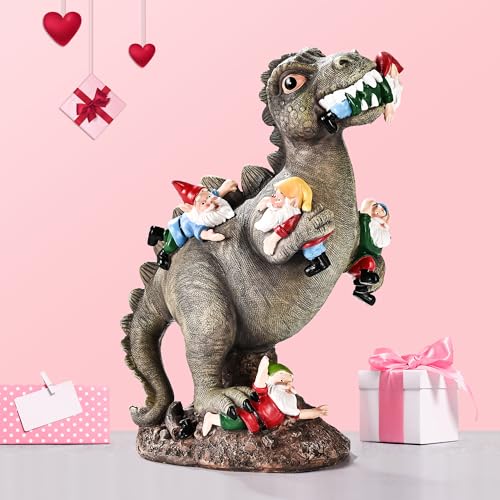 SOWSUN Garden Dinosaur Gnomes Statues Yard Decorations Outdoor Garden Decor