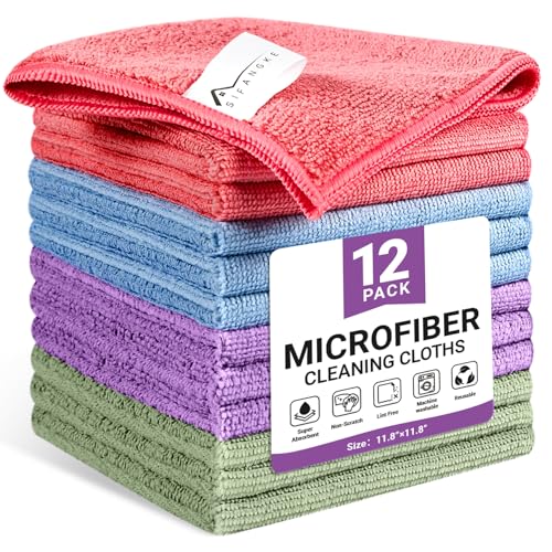 SIFANGKE Microfiber Cleaning Cloth, Lint-Free and Highly Absorbent Rags, Reusable Microfiber Towels for Car, Kitchen, Bathroom and Household Cleaning Supplies, 11.8"X11.8"