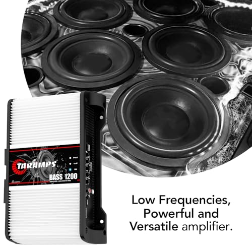 Taramps BASS 1200 1 Ohm 1 Channel Mosfet Amplifier 1200 Watts RMS, Monoblock, Crossover, Bass Boost, RCA/High Level Input, Class D, Car Audio System Monitor Level Remote Included, Great for Subwoofers