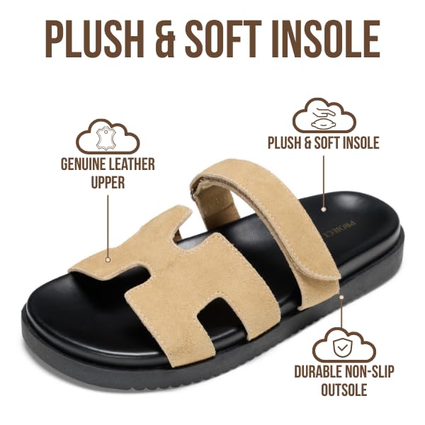 Project Cloud 100% Genuine Leather Sandals for Women Footwear - Stylish Womens Sandals with Plush & Soft Insole - Non-Slip and Water-Resistant Beach Sandals Slides for Women (Mayvy)