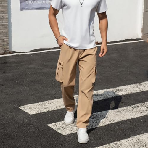 Mancozy Men's Casual Cargo Sweatpants Waist Drawstring Joggers Tactical Loose Fit Pants for Men with Multi Pockets
