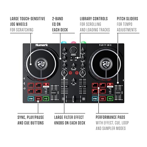 Numark Party Mix II DJ Controller with Lights, 2 Decks, Mixer, Audio Interface and Serato Lite