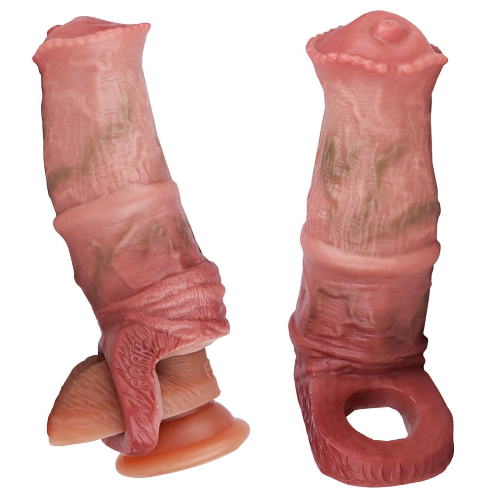 Monster Reusable Unique Liquid Silicone Soft Fantasy Dildo Sleeve, Penis Sleeve Sheath Horse Dildo Sleeve Enlarger, Male Sex Toy Extender Adult Toy for Men Couples