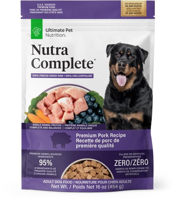 ULTIMATE PET NUTRITION Nutra Complete, 100% Freeze Dried Veterinarian Formulated Raw Dog Food with Antioxidants Prebiotics and Amino Acids,