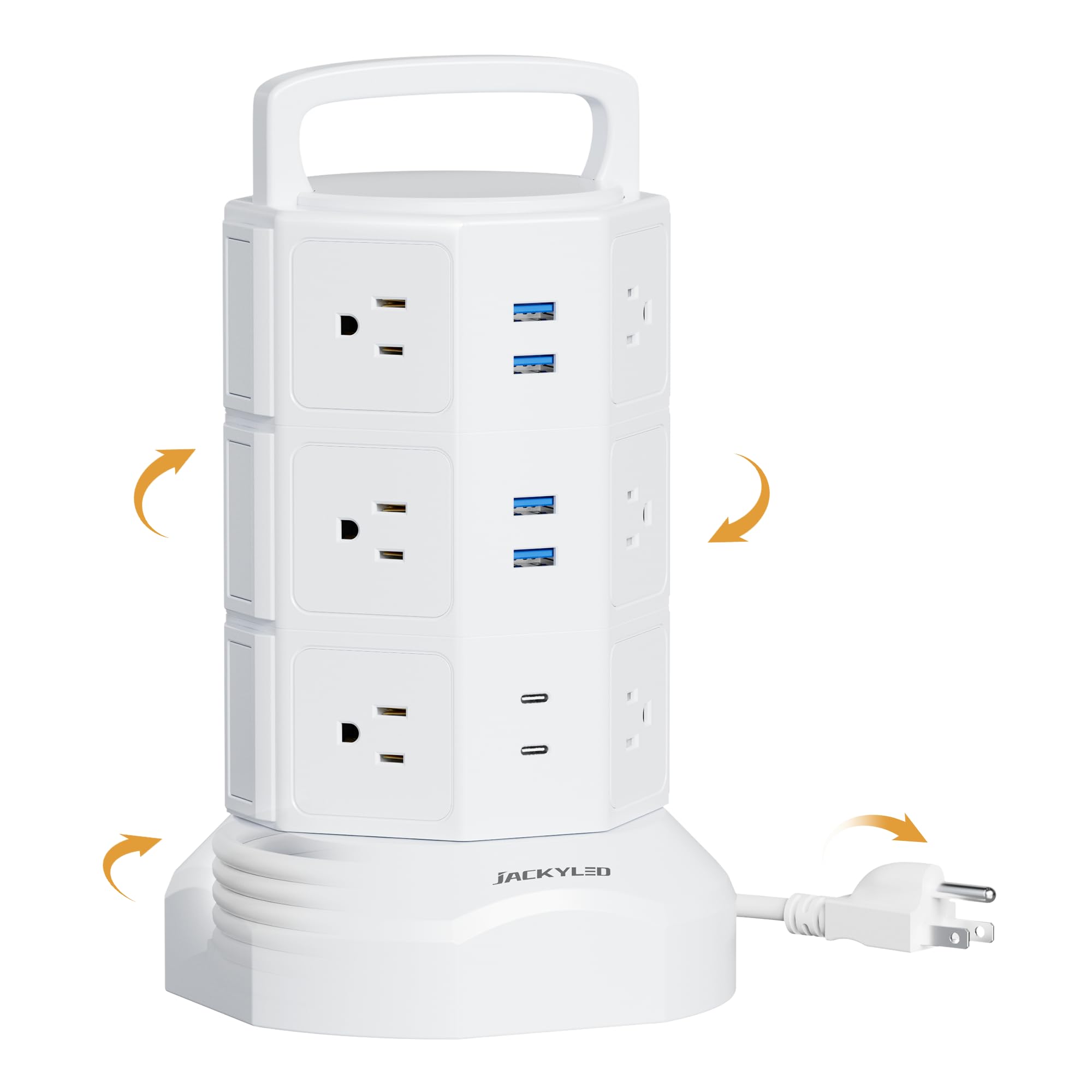 Power Strip Tower Surge Protector, JACKYLED 1625W 13A Outlet Surge Electric Tower, 12 Outlets 6 USB Ports Charging Station with 16AWG 6.5ft Heavy Duty Extension Cord for Home Office Dorm