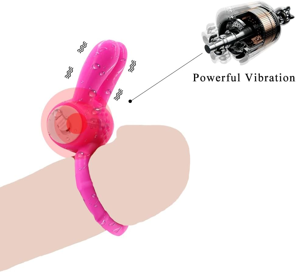 Silicone Vibrating Cock Ring with Rabbit Ears,Penis Ring for Couples Sex Toys G-spot Stimulation for Man Couples Sex Play Waterproof