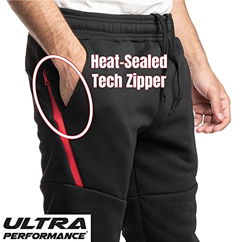 Ultra Performance 3 Pack Fleece Active Tech Joggers for Men, Mens Sweatpants with Zipper Pockets