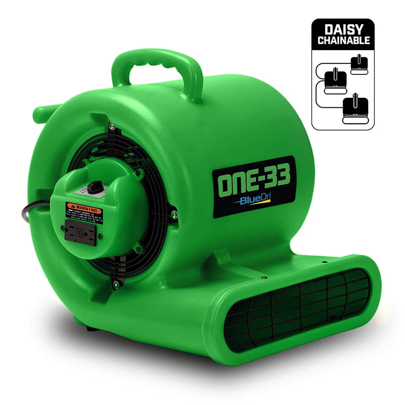 BlueDri One-33 Air Mover, 1/3 HP 2900 CFM Industrial Water Damage Flood Restoration Carpet and Floor Drying Blower Fan (Green)