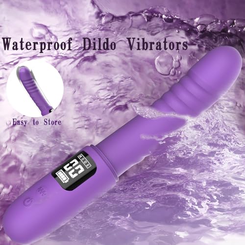 Thrusting Dildo Vibrator Womens Sex Toy, Realistic G Spot Dildos with Cover, 3 Thrustion & 9 Vibration Modes, LED Display Clitoral Anal Stimulator Adult Sex Toys for Women Men Couples