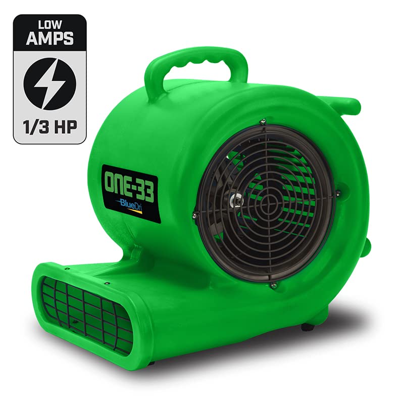 BlueDri One-33 Air Mover, 1/3 HP 2900 CFM Industrial Water Damage Flood Restoration Carpet and Floor Drying Blower Fan (Green)