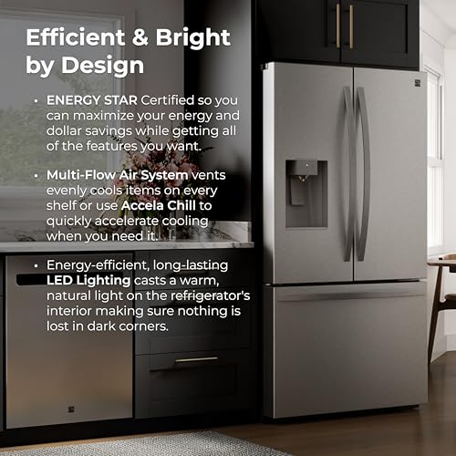 Kenmore 36" French Door Refrigerator with Freezer - Accela Chill, Adjustable Shelving, Dual Evaporator, ENERGY STAR Certified, 28.6 cu. ft. Capacity - Fingerprint Resistant Stainless Steel