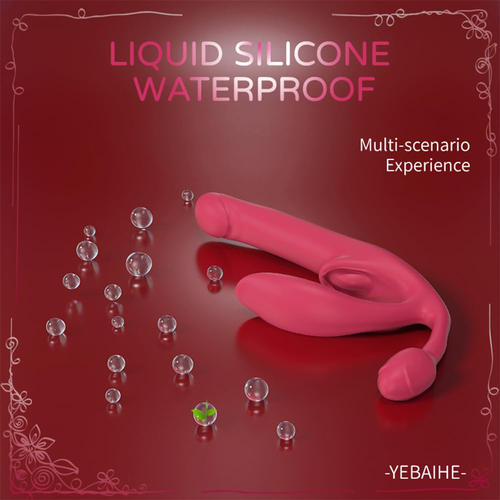 Heuceo Female 4 Points Vibrating Strapless Strap On Inflate Dildo Sex Toys, Triple Headed G-spot Vibrator with 12 Vibration & 3 Frequency Thrust for Lesbians Women, Anal Plug Pleasure Adult Toy & Game