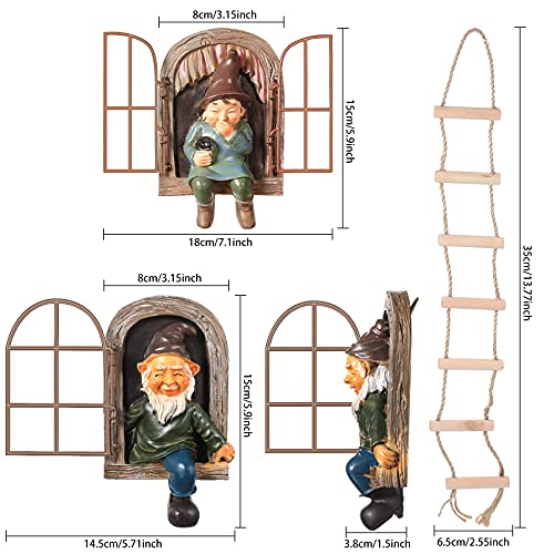 Thyle 4 Pieces Garden Gnomes Outdoor Tree Hugger Gnome Fairy Statue Elf Out The Door Resin Figurine Hanging Ladder Decoration Tree Faces Decor Outdoor for Patio Yard Lawn