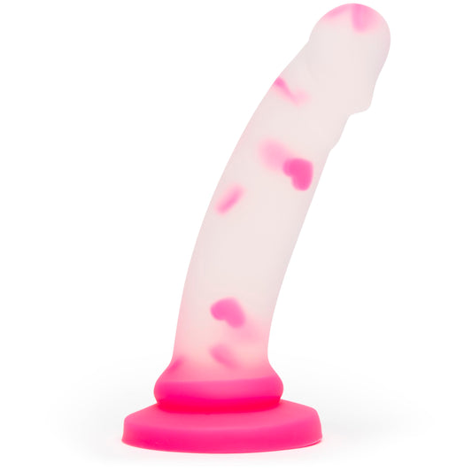 Lovehoney Heart Realistic Dildo - 8 Inch Suction Cup Dildo for Women - Liquid Silicone Curved Strap On Harness Compatible - Curved G Spot Stimulator - Adult Sex Toys for Couples - Clear & Pink