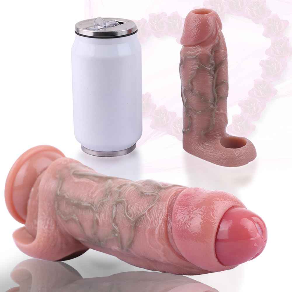 Realistic Hollow Penis Sleeve Enlargement Thick Soft Silicone Cock Ring Sleeve 6-4.5 Inch Penis Enlarger Sheath Can Choose Girth Enhancer Sleeve for Men Penile Extender Adult Couples Sex Toys