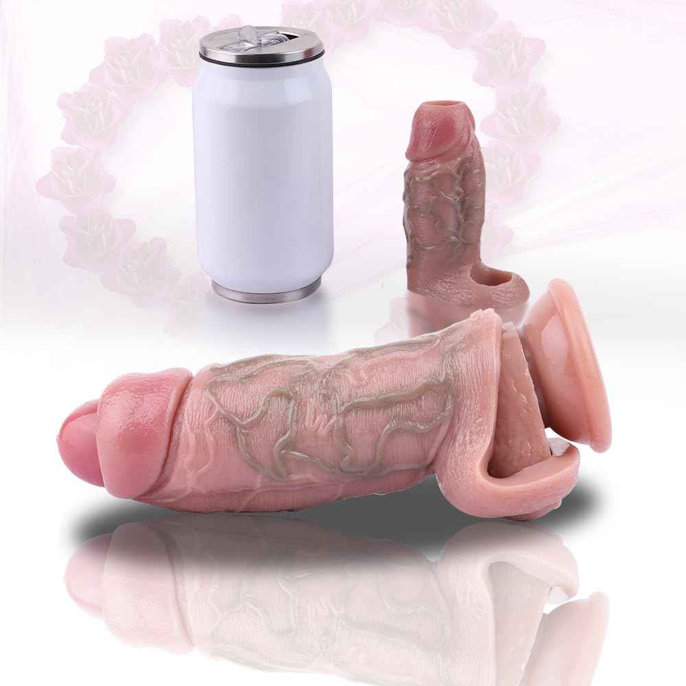 Realistic Hollow Penis Sleeve Enlargement Thick Soft Silicone Cock Ring Sleeve 6-4.5 Inch Penis Enlarger Sheath Can Choose Girth Enhancer Sleeve for Men Penile Extender Adult Couples Sex Toys