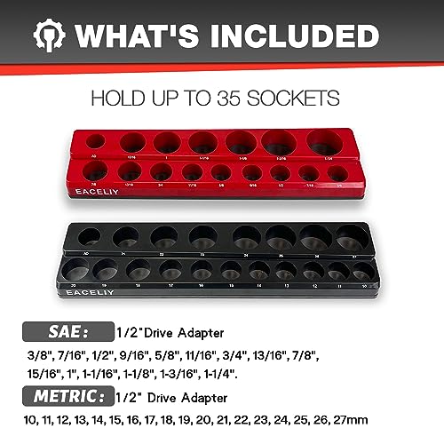 8Pcs Magnetic Socket Organizer Set, 1/2", 1/4" and 3/8" SAE & Metric Deep & Shallow Socket Holder Kit, Socket Trays,holds 199pcs Sockets (sockets not included)