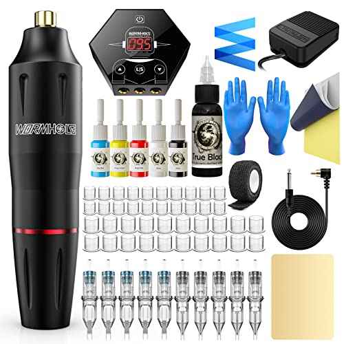 Tattoo Kit, Wormhole Tattoo Gun Kit Tattoo Pen Kit Cartridge Tattoo Machine Kit for Beginners Rotary Tattoo Machine Pen Kit Tattoo Pen Type Machine Kit Professional Complete Tattoo Kit Tattoo Supplies