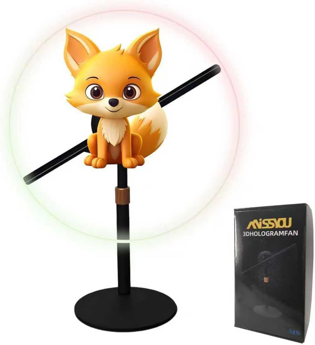 NAFLNE3D Hologram Fan With WiFi APP Control Holographic Display With High-Brightness LED, Adjustable Height, 1000-Video Library, Ideal For Trade Shows & Retai