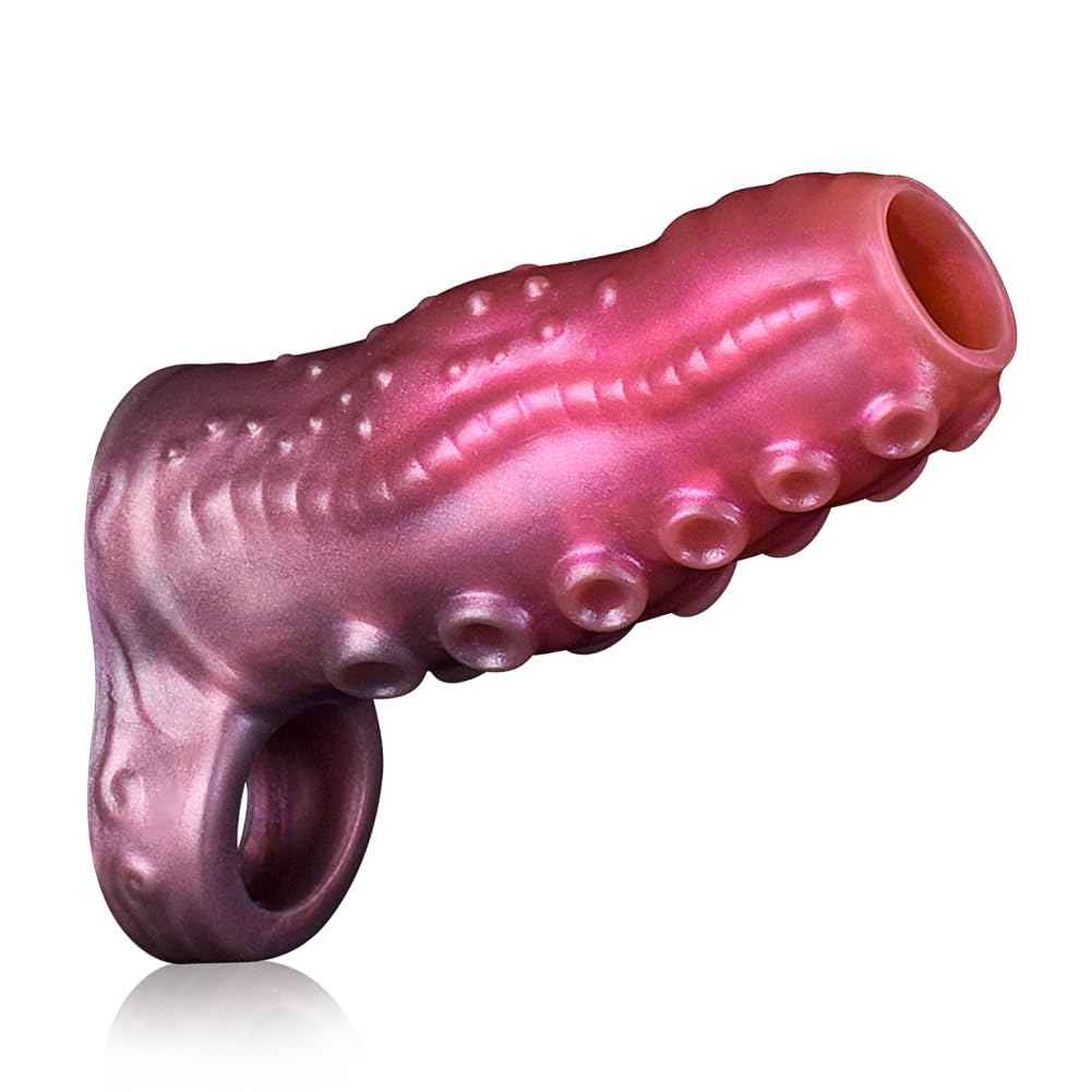 Sex Factory Penis Sleeve Penis Enlargement Sleeve with Particles, Penis Enlarger Sleeve with Cock Ring, Silicone Monster Realistic Penis Extender Male Adult Sex Toy