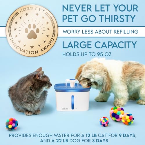 Veken Innovation Award Winner 95oz/2.8L Pet Fountain, Automatic Cat Water Fountain Dog Water Dispenser with Replacement Filters for Cats, Dogs, Multiple Pets