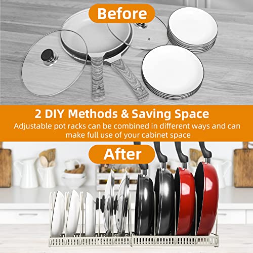 ROOHUA Extensible Pot Rack Organizer -Pot and Pan Organizer for Cabinet,Bronze Metal Kitchen Cabinet Pantry Pot Lid Holder