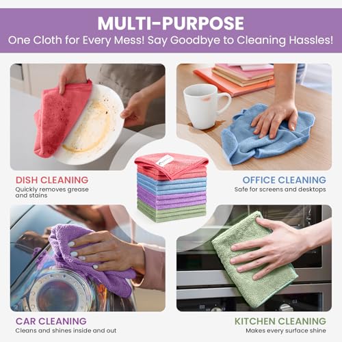 SIFANGKE Microfiber Cleaning Cloth, Lint-Free and Highly Absorbent Rags, Reusable Microfiber Towels for Car, Kitchen, Bathroom and Household Cleaning Supplies, 11.8"X11.8"