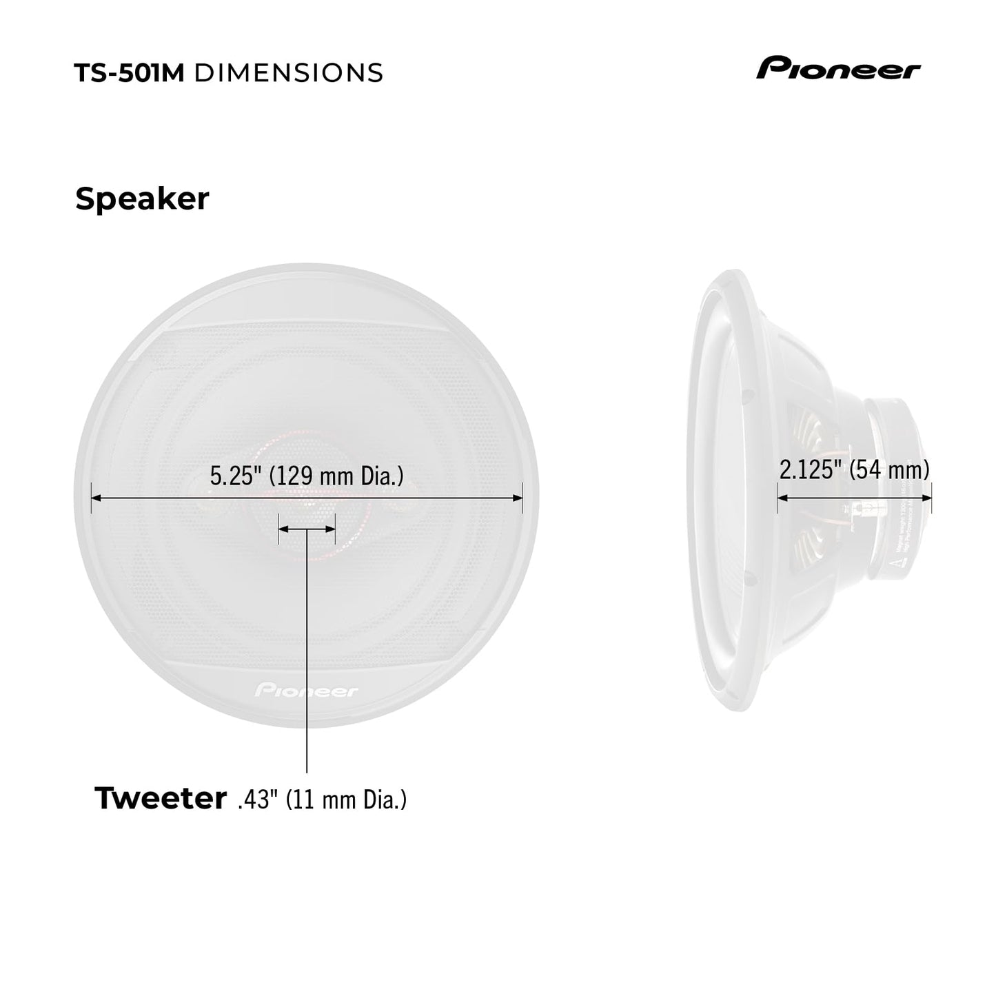 PIONEER TS-501M 4-Way Coaxial Car Audio Speakers (Pair) - 5-1/4' Round, 300 W Max Power, Black and Red