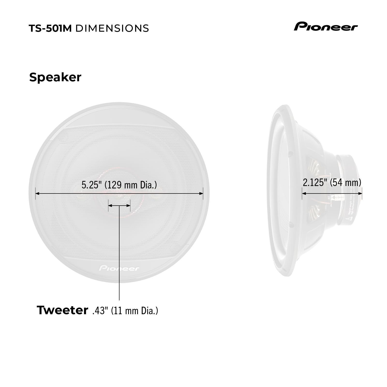 PIONEER TS-501M 4-Way Coaxial Car Audio Speakers (Pair) - 5-1/4' Round, 300 W Max Power, Black and Red