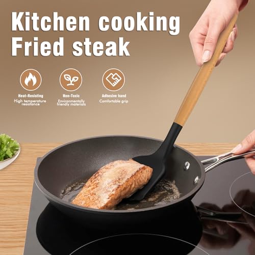 Dishwasher Safe Large Silicone Cooking Utensils Set - Heat Resistant Silicone Kitchen Utensils for Cooking, Spatula Sets, Kitchen Utensil Gadgets for Non-Stick Cookware, BPA FREE (Grey)