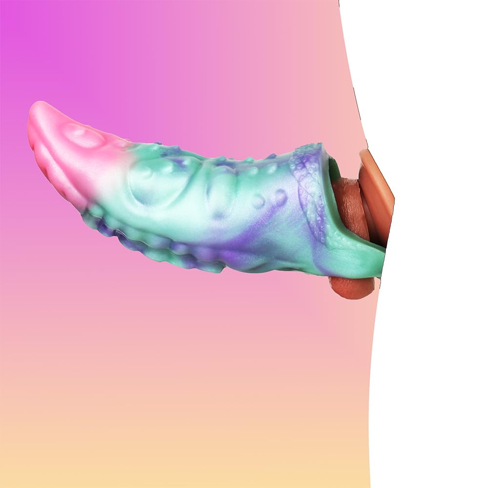 Reusable Multi-Color Liquid Silicone Made Penis Extender Sleeve Cock Ring, Octupus Tentacle Penis Enlarger Sleeve Monster Dildo Sheath Cover Male Adult Sex Toy