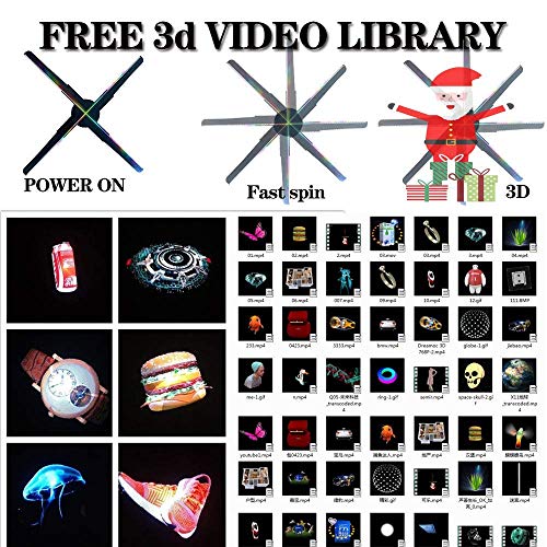3Dhologramfan Projector HD LED Holographic Christmas Tree Advertising Display with Remote Bluetooth WiFi,1500 Video Library for Business,Bar,Halloween