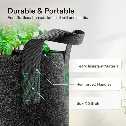 VIVOSUN 5-Pack Grow Bags Heavy Duty Thickened Nonwoven Fabric Pots with Handles