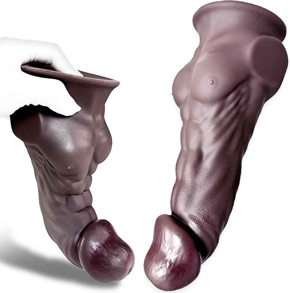 Realistic Brown Fantasy Male Abs Dildo Sex Toy, Silicone Huge Thick Dildos with Suction Cup, Curved Giant Anal Butt Plug Sex Toys for Women Men Couples Vagina Prostate Stimulation (L)