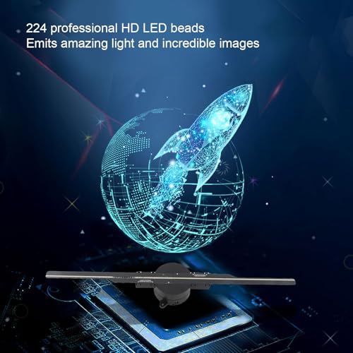 3D Hologram Fan, 16.5in 3D Hologram Projector Advertising Display With 224 LED Light Beads Holographic Video Projector for Business Store Signs, Bar, Casino, Party, Christmas