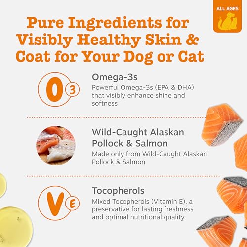 Zesty Paws Wild Alaskan Omega-3 Blend Pollock + Salmon Oil for Dogs and Cats- Skin and Coat Support, Omega 3 Supplement for Pets
