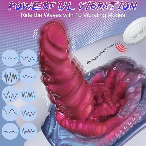 Monster Fantasy Dildo Riding Grinder Sex Toy, Vibrating Tentacle Alien Dildo Sit and Ride Vibrator with 10 Vibrations, G Spot Clitoral Vibrator Remote Silicone Strap on Adult Sex Toy for Women Men