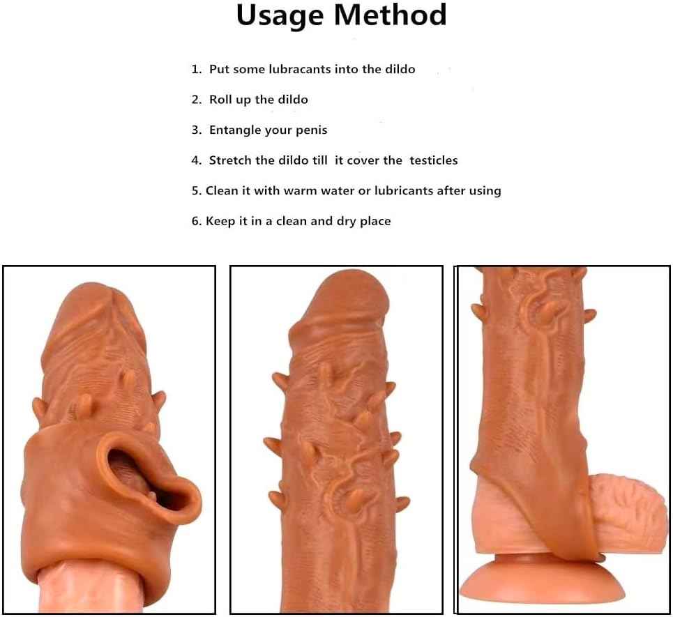 Reusable Penis Enlargement Sleeve Realistic Silicone Cock Sleeve Penis Enlarger with Testicle Penis Ring Sex Toys Delay Ejaculation Enhance Erection Prolong Cock Extender for Adults Men Male Couples