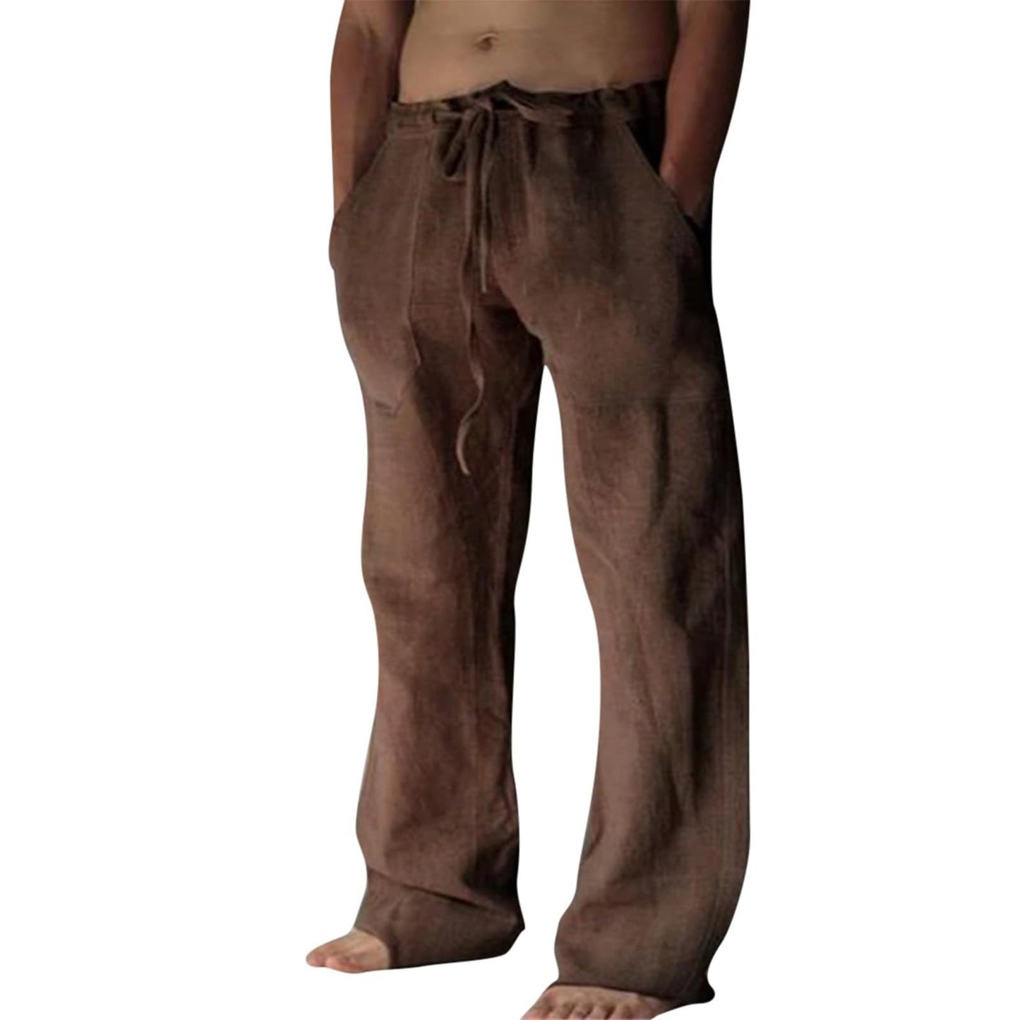 Puimentiua Cotton Linen Pants Men Casual Loose Fit Elastic Drawstring Waist Summer Beach Pants
