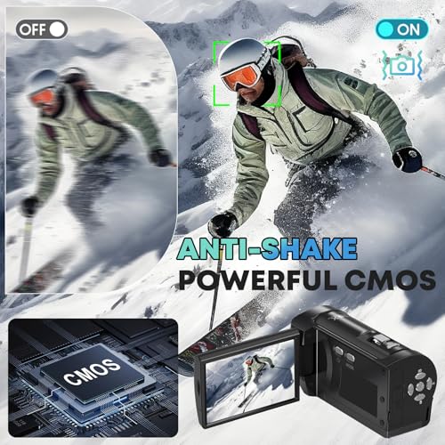 Gcasio 2.7K Video Camera Camcorder QHD 56MP YouTube Vlogging Camera Webcam 16X Digital Zoom with 32G SD Card 270 Degree Rotation Screen Camcorders and 2 Batteries Recording While Charging